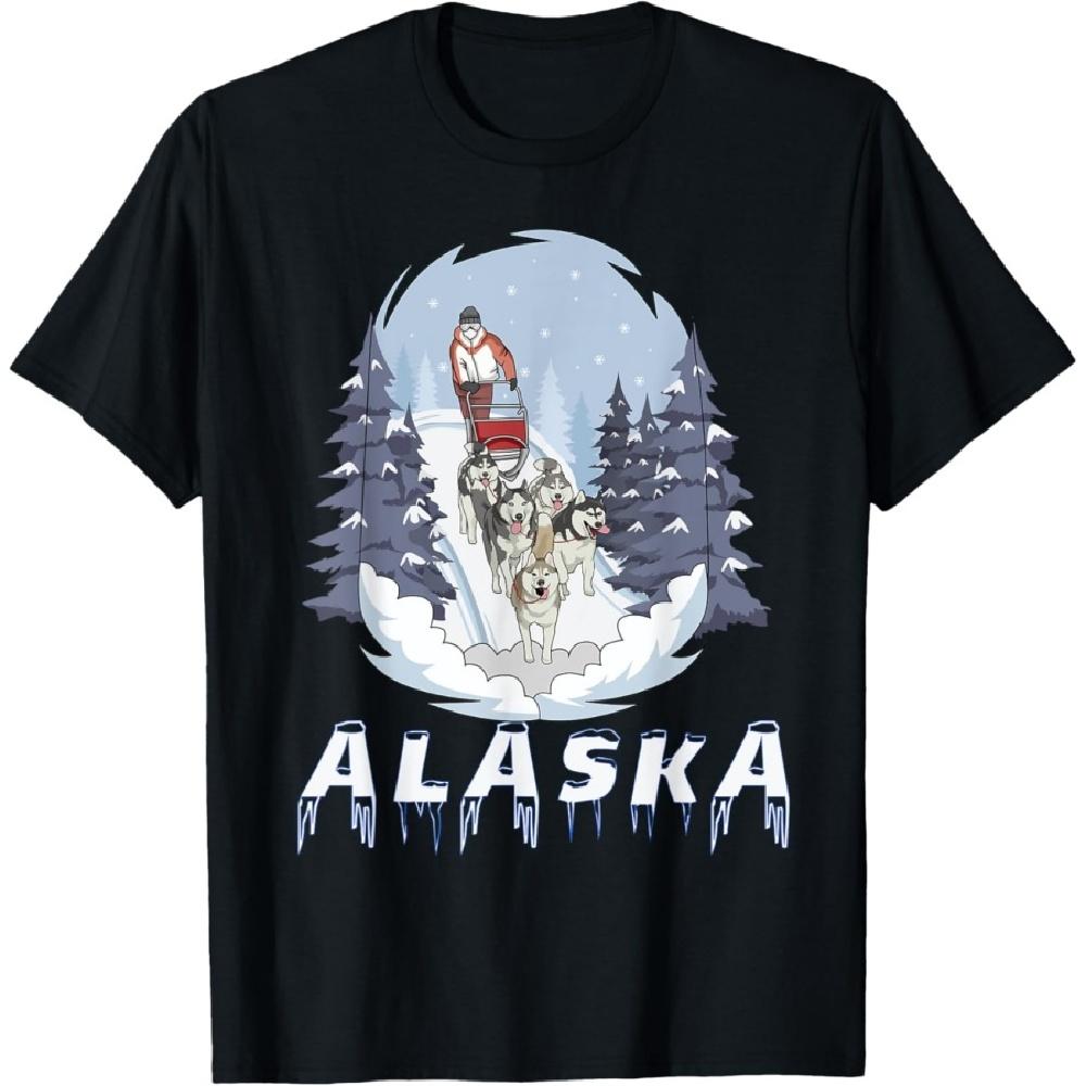 

Alaska Sled Dogs Mushing Team Snow Sledding Mountain Scene T-Shirt(3) S