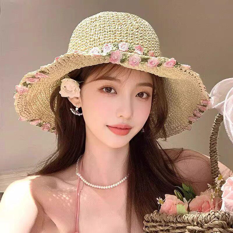 Foldable Wide Brim Straw Sun Hat for Women Summer UV Protection Lightweight Beach Vacation Gardening Cap