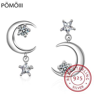 925 Sterlingsilber Ohrringe Zirkonia Stern Mond Asymmetrische Quastenohrringe für Frauen Ohrringe S -E389