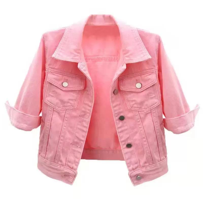 Spring and Summer Korean Version Slim Fit Color Mid Sleeved Denim Jacket for Women, Short Style Seven Quarter Sleeved Jacket, Camisole Small Shawl Top
