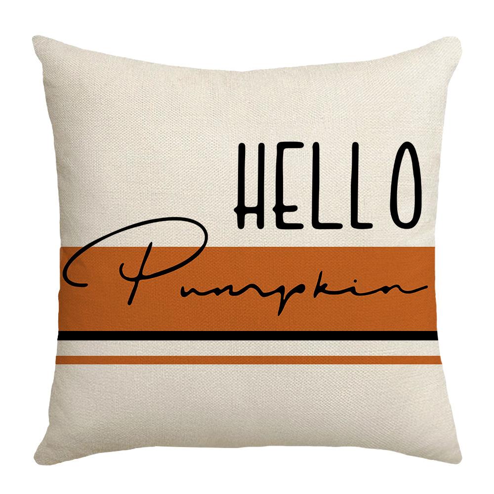 New Pillow Autumn Pumpkin Text Orange Linen Print Thanksgiving Home Sofa Pillow Cover