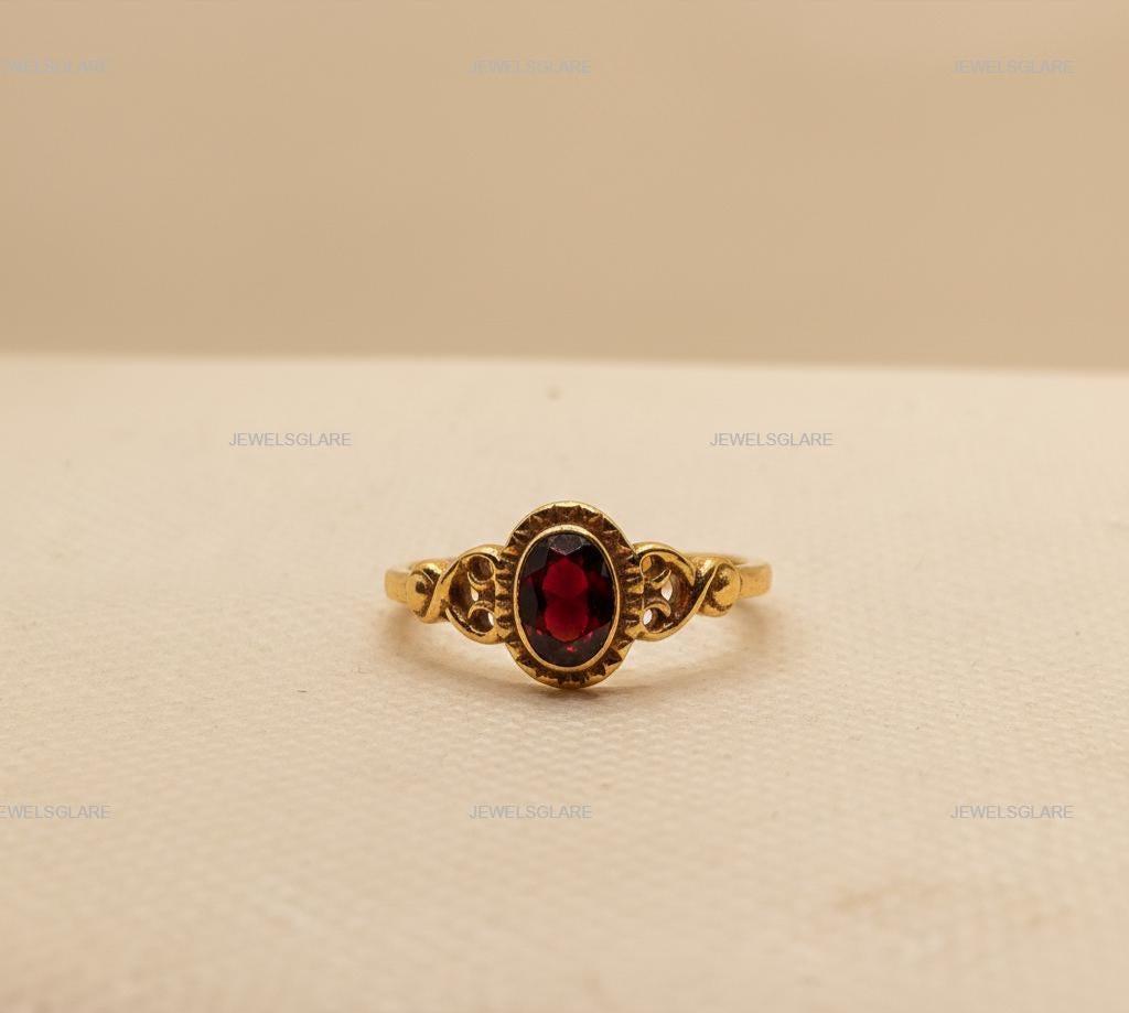Natural Garnet Ring, Gold Plated Sterling