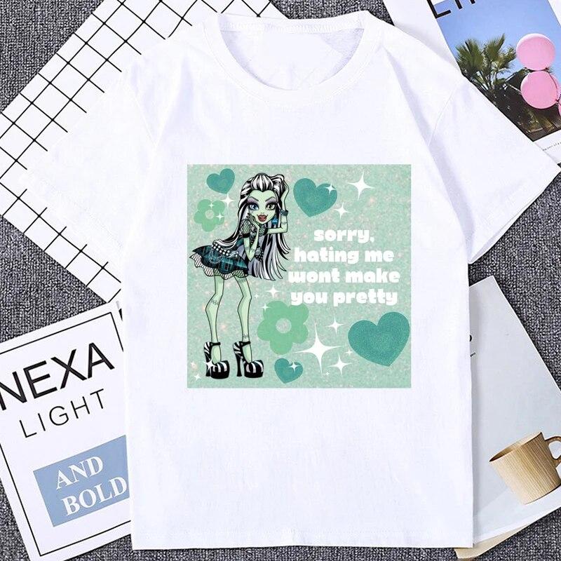 Draculaura Clawdeen Wolf Clawdeen Wolf Koszulka graficzna Zabawna Wyjątkowa Koszulka damska Monster High Casual Fashion Luźne koszulki