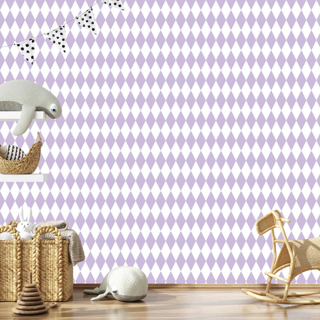 Harlequin Diamonds Wallpaper White and Lavender for Living Room and Bedroom 50x1000
