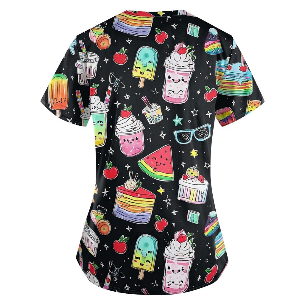 Women Short Sleeve V Neck T Shirt Floral Print Casual Loose Fit Lightweight Blouse for Everyday Wear and Activities