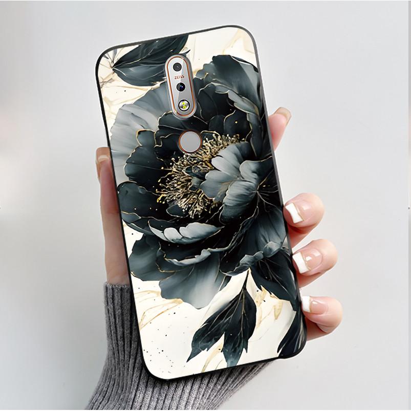 Printing Pattern Case For Nokia 7.1/Nokia 7 Plus Fundas Nokia7 Cover Soft Silicone Black Shell Cute Flower Cartoon Casing Coque