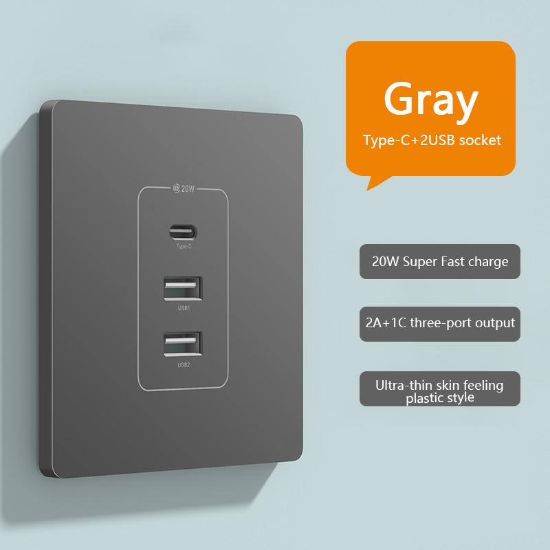 Universelle Smart-Steckdose 20W Superschnellladung Typ C USB-Anschluss Glas Kunststoff Strom Wandstecker, Ladeadapter Doppel-USB-Steckdose 220V