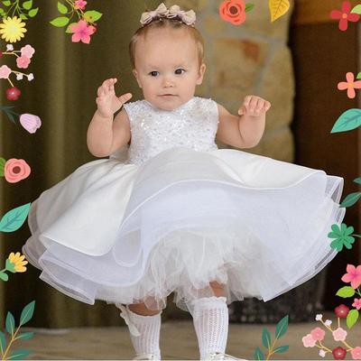 First Birthday Dress Children's Wedding Flower Girl Sequin Princess Dress White Girl Little Host Performance Costume Wholesale