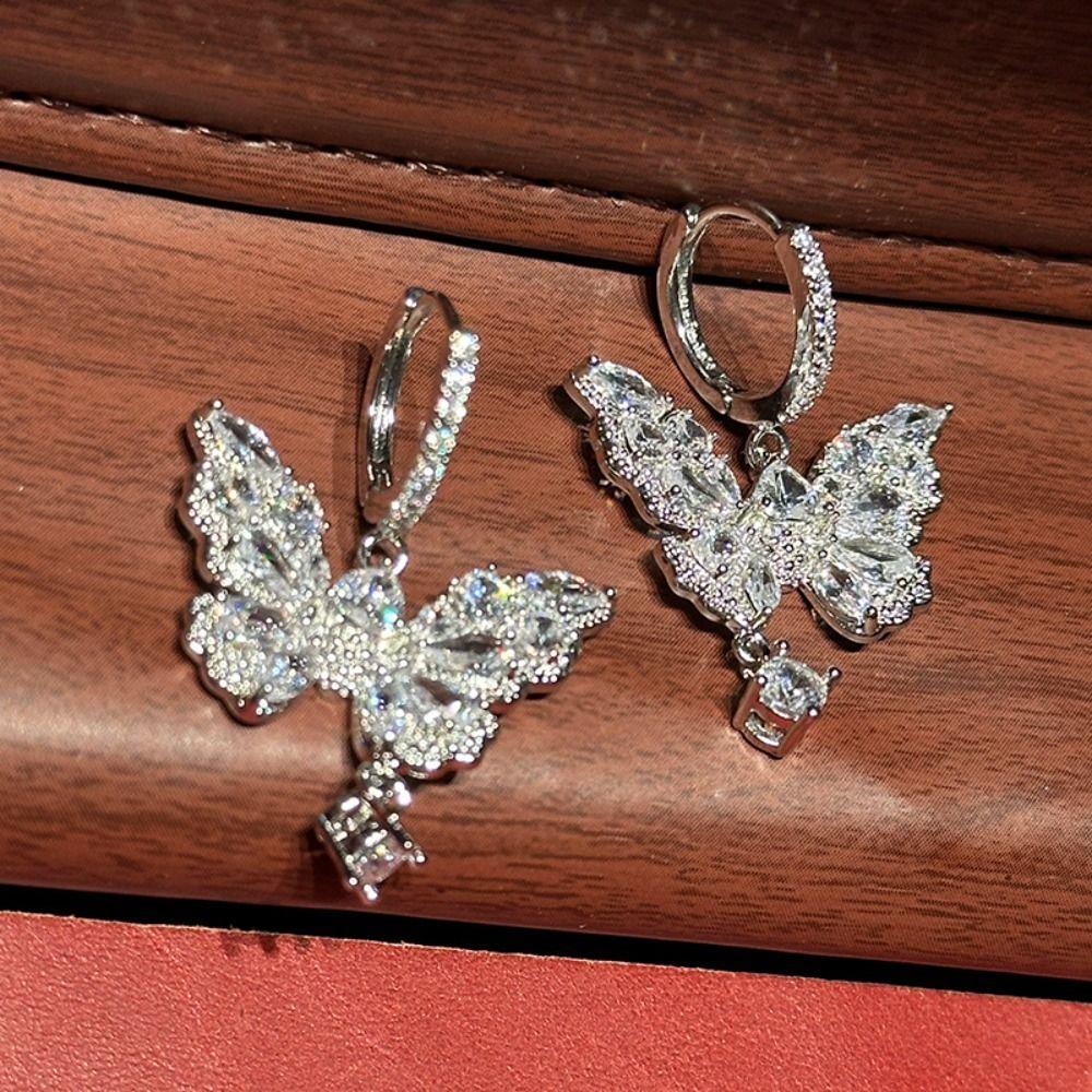 Light Luxury Butterfly Drop Earring Zircon Ear Jewelry Accessories  Women