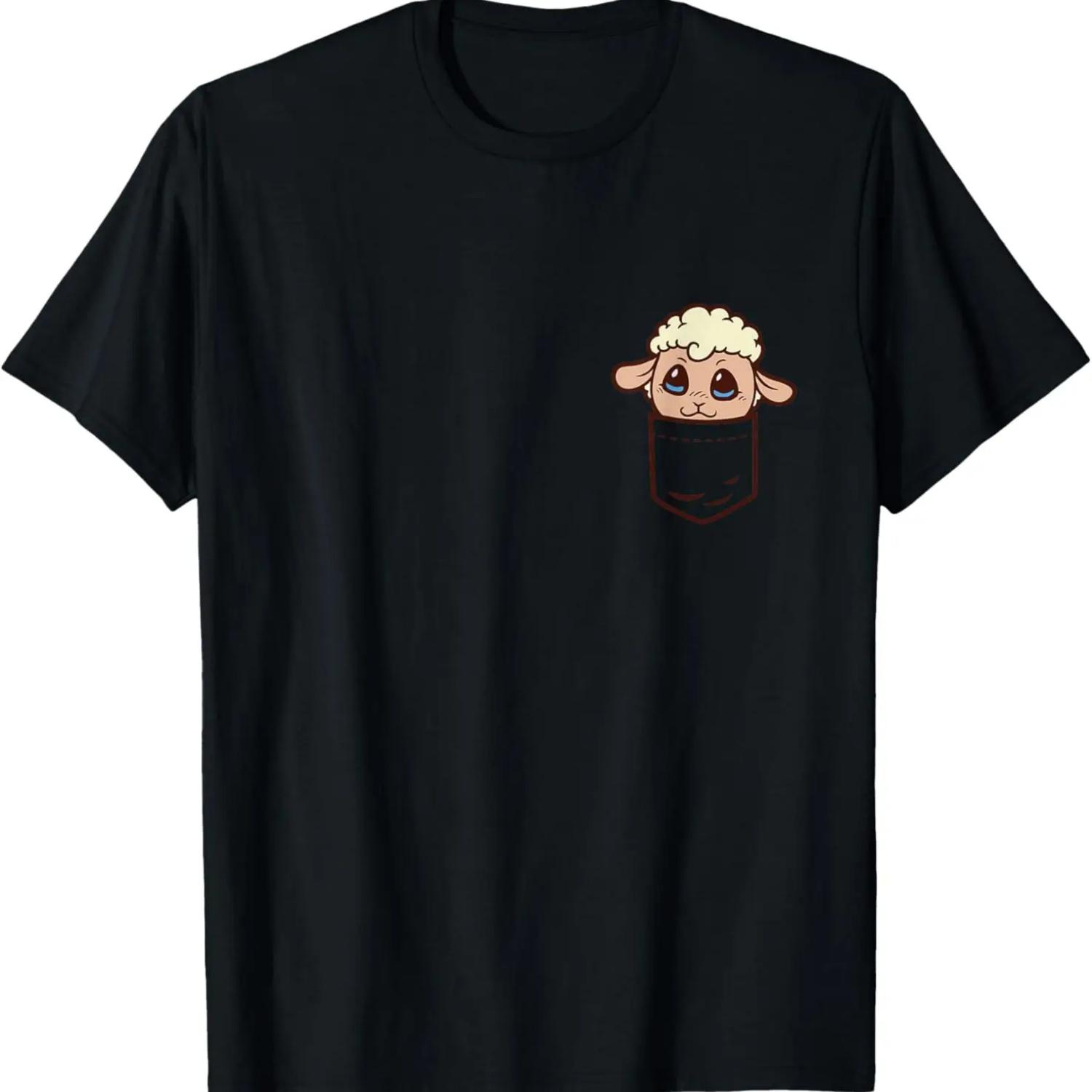 Pocket Lamb Cute Baby Sheep Face Animal Lover Men Women Gift T-Shirt S чёрный