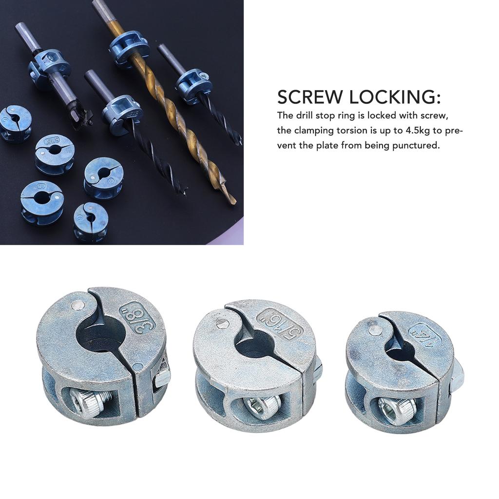 3PCS 6mm 8mm 10mm Drill Bit Stopper Collars Zinc Alloy Drilling Depth Stop Rings with Hex Wrench Open Type For Drill Bit