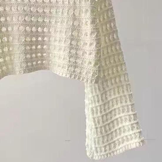 Couverture de protection solaire Col rond Manches extra longues Doux Extensible Protection solaire Pulls Hauts Couleur unie Design ajouré Hauts courts en tricot