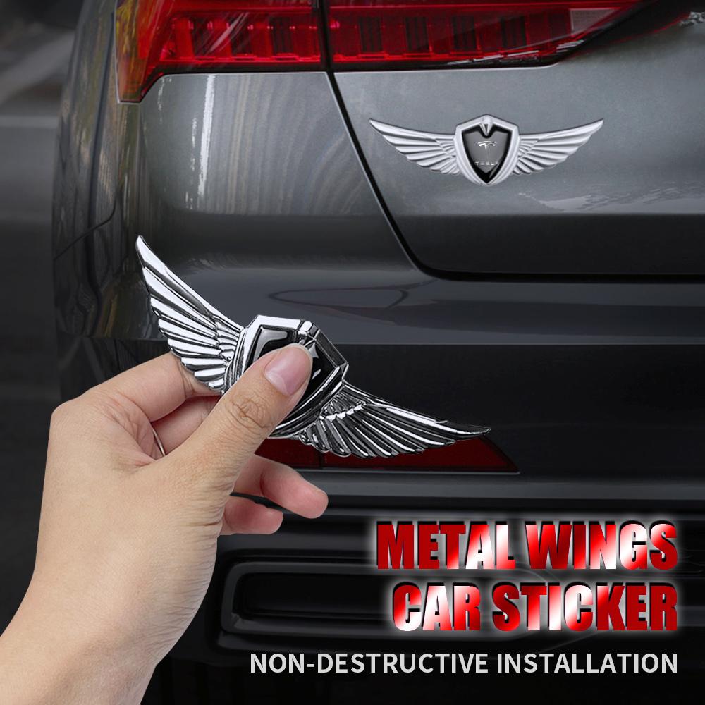 AKZ1 Car Styling 3D Chrome Metal Emblem Car Body Wings Stickers Accessories For Tesla Model 3 Y S X Roadster Invader Coil Mod WYE K80