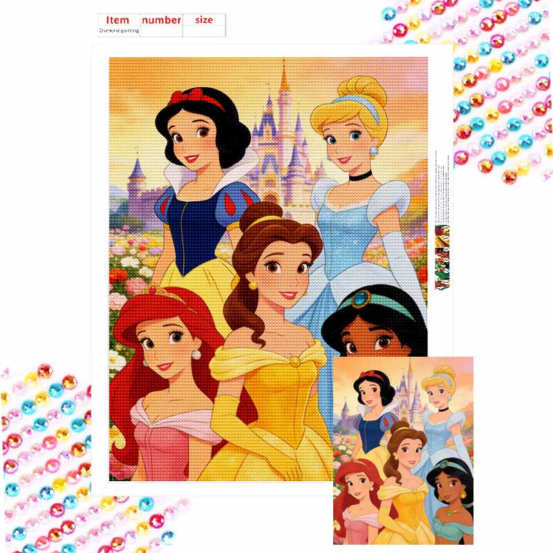 Disney Diamond Paint Art Kit Princesses Castle Mosaic Painting Diamond Art Home Room Decor Gift Round 20x30cm
