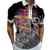 Men's Spring and Summer Short Sleeve Casual Polo Shirt Men's Fashion Personality Printed Zipper Lapel Polo T-shirt