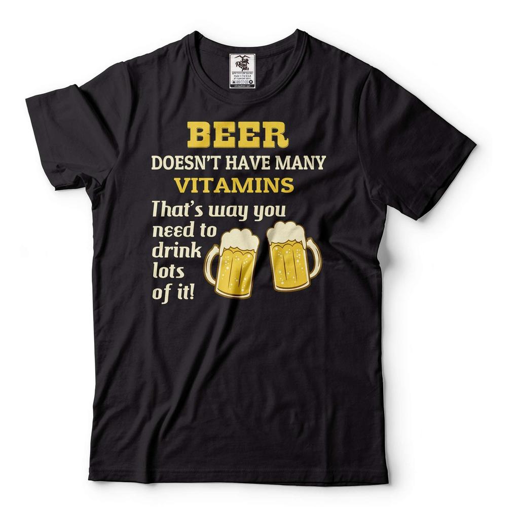 Mens Beer Shirt Beer Doesn't Have Many Vitamins Shirt Funny Drinking Tee