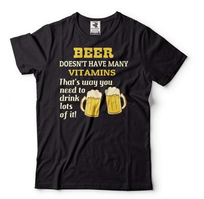 Mens Beer Shirt Beer Doesn't Have Many Vitamins Shirt Funny Drinking Tee