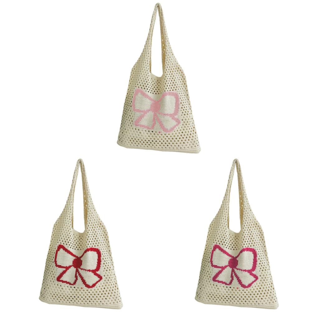 

T0 # Женская тканая сумка-бродяга Симпатичная сумка-тоут с бантом для вязания крючком для путешествий на открытом воздухе (розовый)