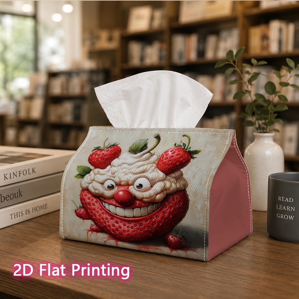 1pc, 2d Flat Printing, Tissue Box Strawberry Clown Face Pattern Printed Tissue Box, Suitable for Home, Kitchen, and Car Decoration, Tissue Dispenser,
