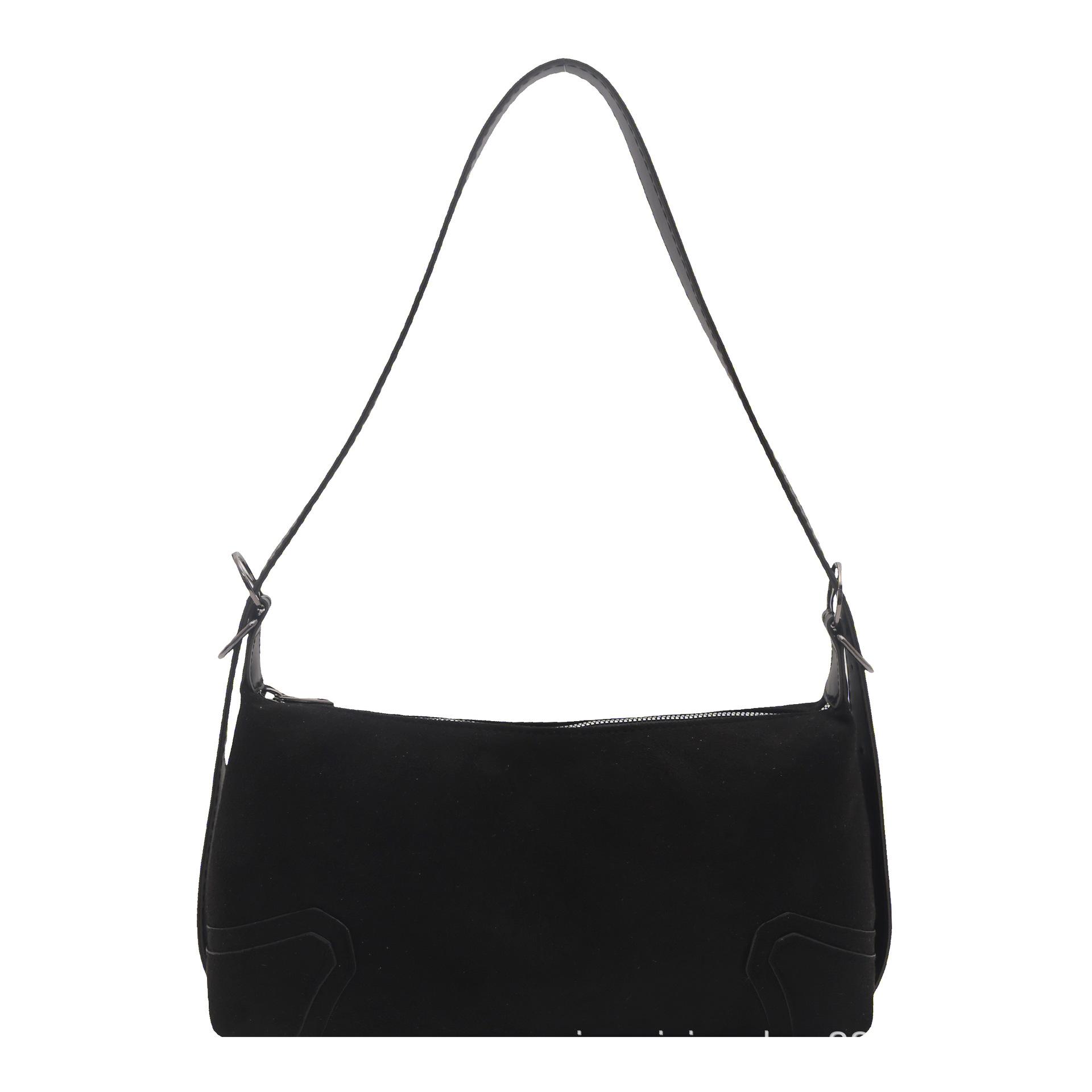 Niche design high texture women s bag fashion deerskin fleece shoulder bag retro Maillard armpit bag чёрный