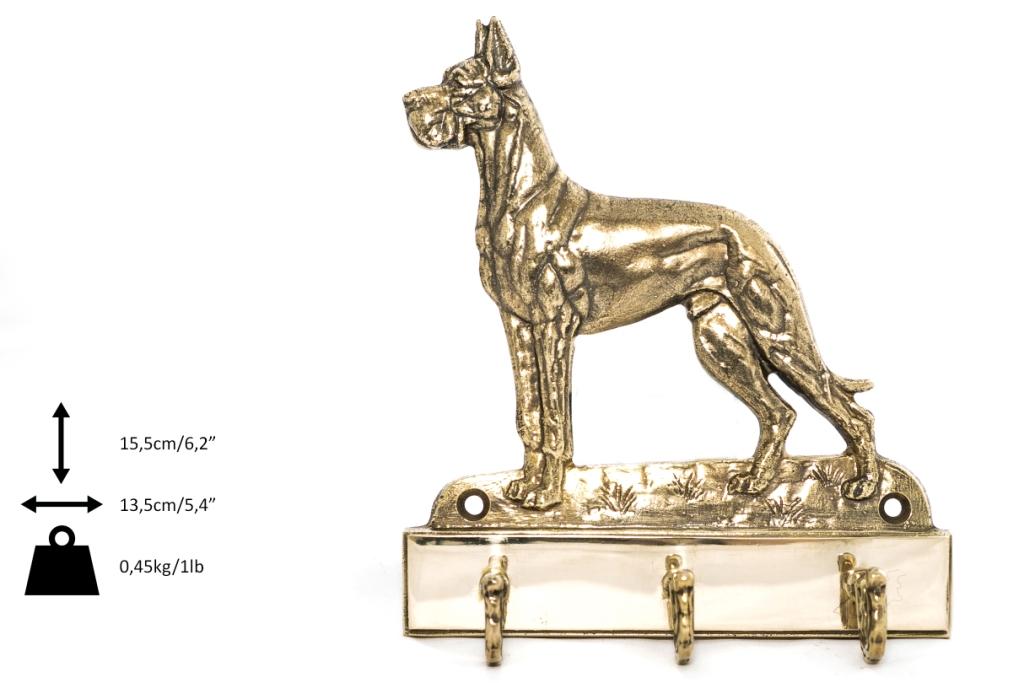 Great Dane I – Key holder with a dog, brass handle for dog accessories | Art-Dog