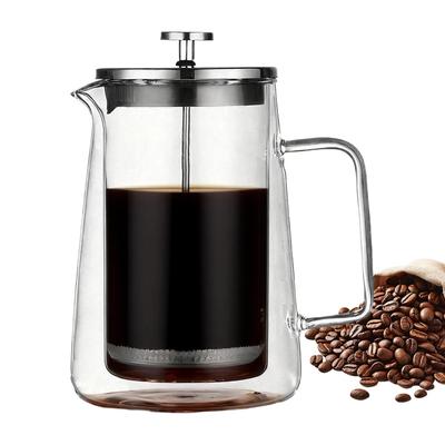 Cafetera de Prensa Francesa de 1000ML Termo Cafetera de Doble Pared Hervidor de Vidrio con Presión y Función de Filtrado Para Té/ Café