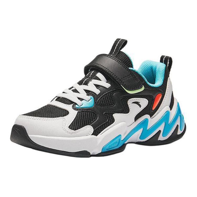 Anta Kids Synthetic Leather Fabric Trendy Casual Non-Slip Durable Low-Top Running Shoes Kids sneakers Black White Blue 312438805-5