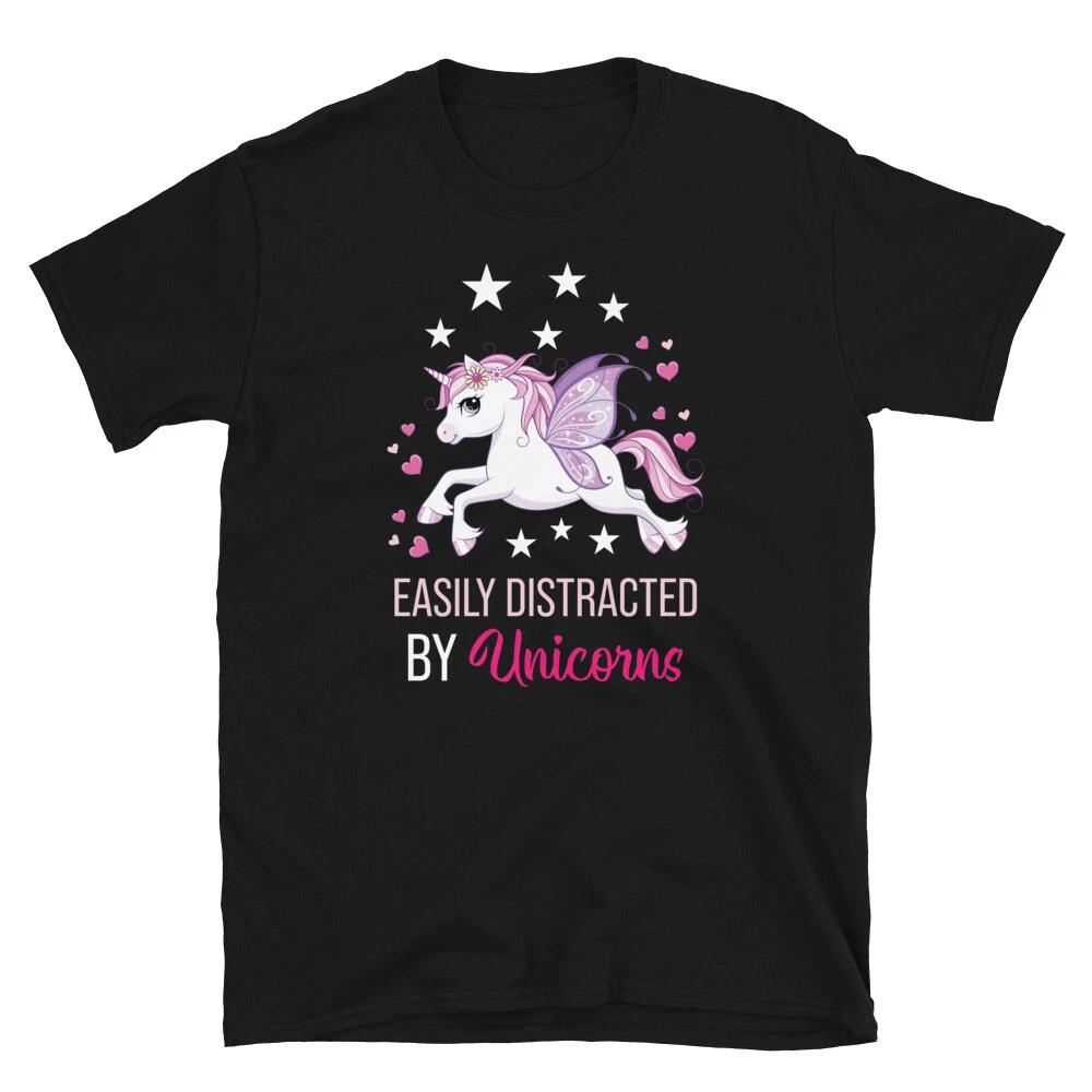 Easily Distracted By Unicorns Pretty Cute Fantasy Gift T-Shirt 3XL
