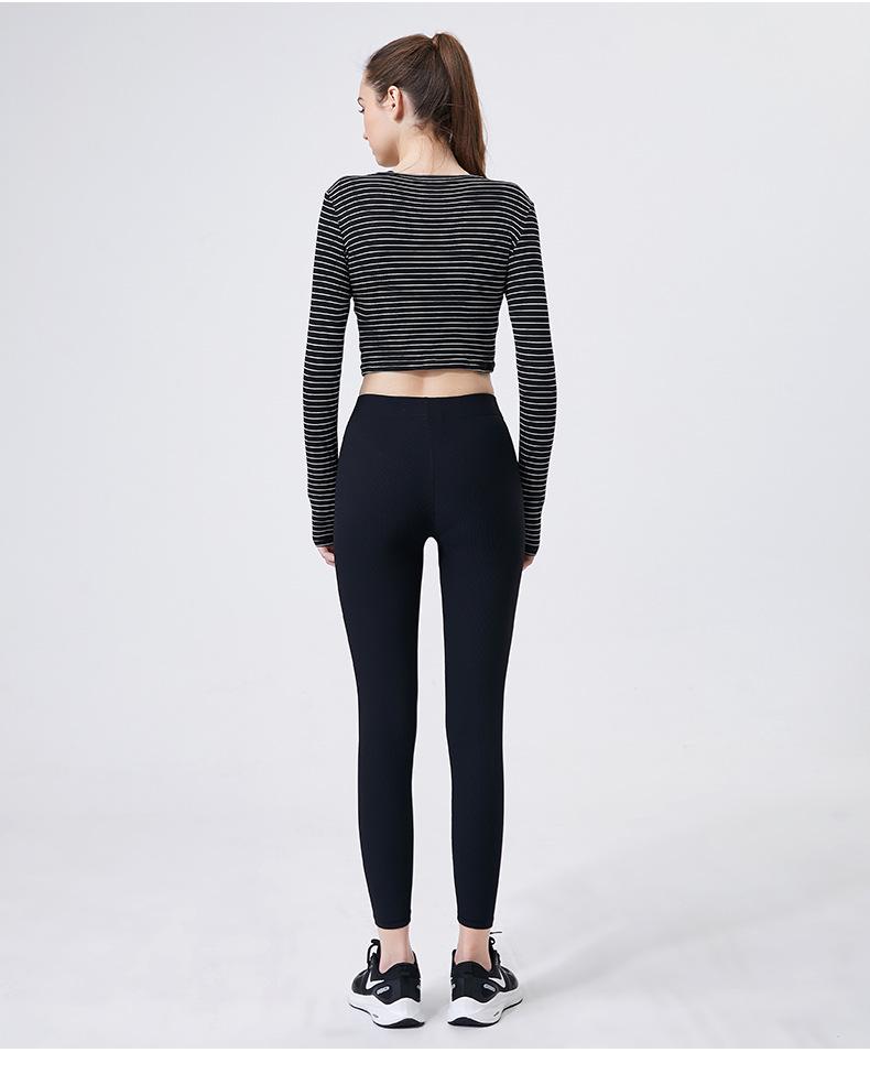 Women's Spring Striped Slimming Yoga Crop Top with Thumb Holes - Long Sleeve Fitness Shirt