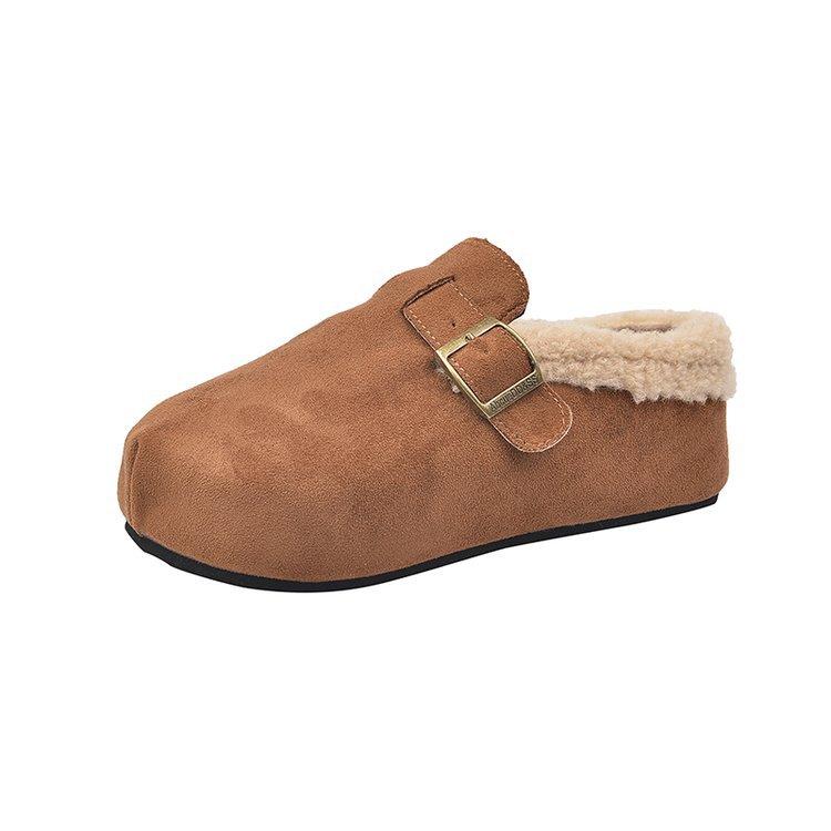 [Ushilai] Thick-soled Lamb Wool One-pedal Women's Winter 2025 New Fashion Casual Versatile Cotton Slippers