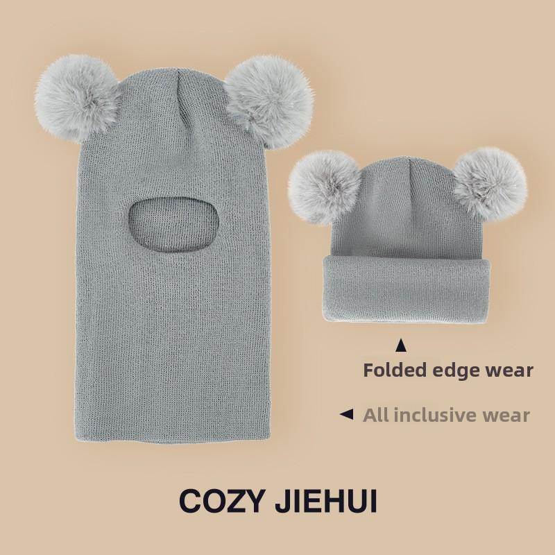 

Зимняя детская шапка со встроенным шарфом и бархатной защитой ушей, головной убор для мальчиков и девочек, вязаная пряжа, детский комбинезон