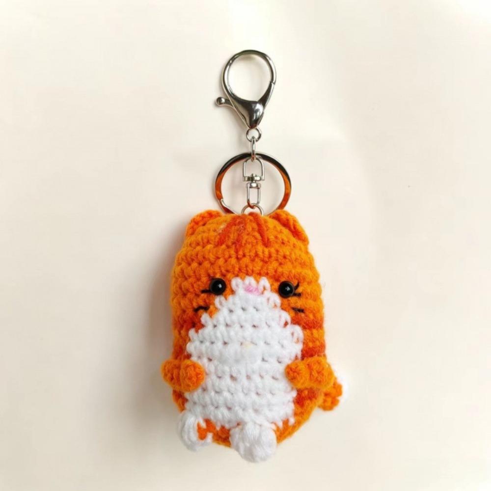 Handmade Hand Cat Keychain Handwoven Yarn Kitty Bag Charm Crochet Kitten Keyring Backpack Decor