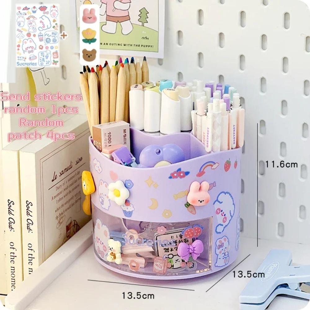 Mit Aufklebern Stifthalter Drehbarer Aufbewahrungsbox Organizer Schule Büro Schreibtisch