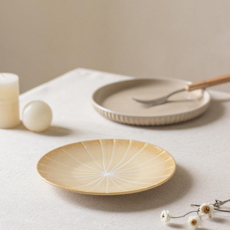 A Large Collection Of Japanese-Style Retro Ceramic Plates, High-Value Round Dishes, Nordic Style Household Pasta Plates, Tableware