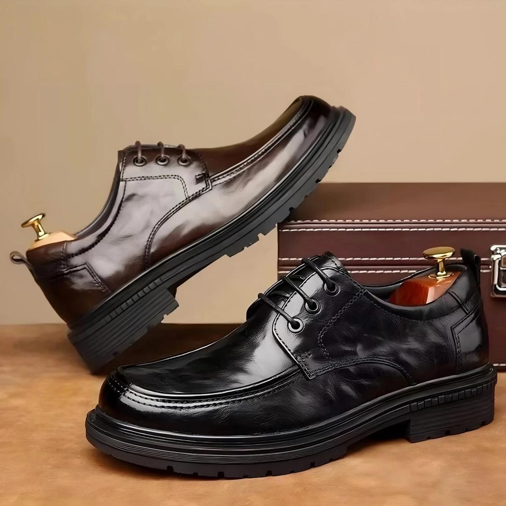 2026 Spring New Cowhide Wear-resistant Business Casual Comfortable Breathable Thick Sole High-end Formal Men's Leather Shoes