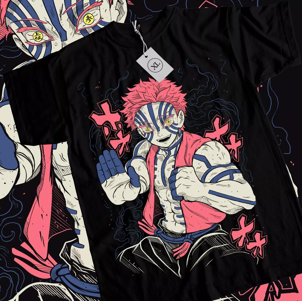 Akaza Kimetsu No Yaiba T-Shirt Demon Slayer Tanjiro Unisex Black Tshirt All Size