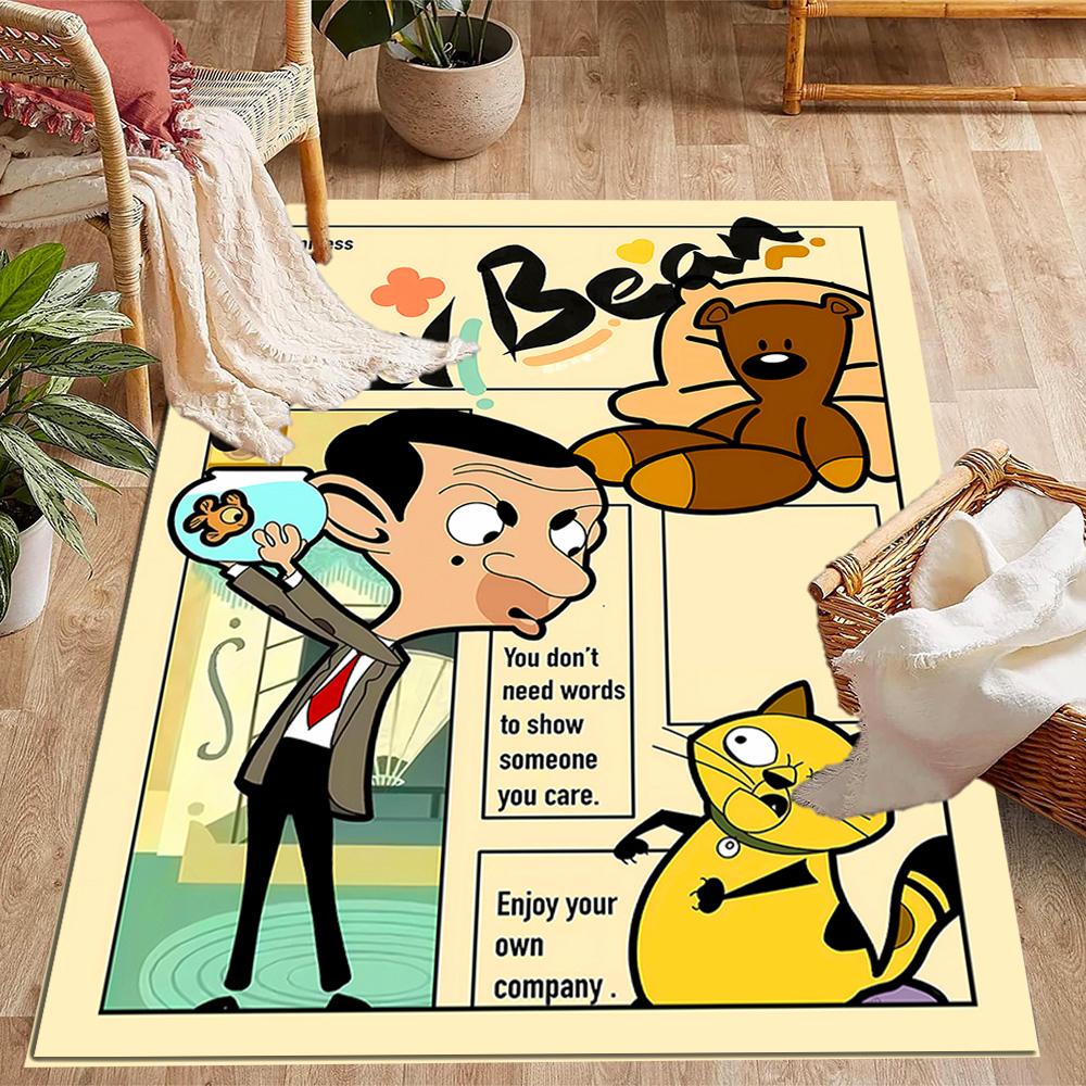 Mr Bean's Silly Adventure Themed Anti-Slip Rugs - Polyester Home Decor, Suitable for Bedrooms, Living Rooms, Doorways, Studios, and Decorations