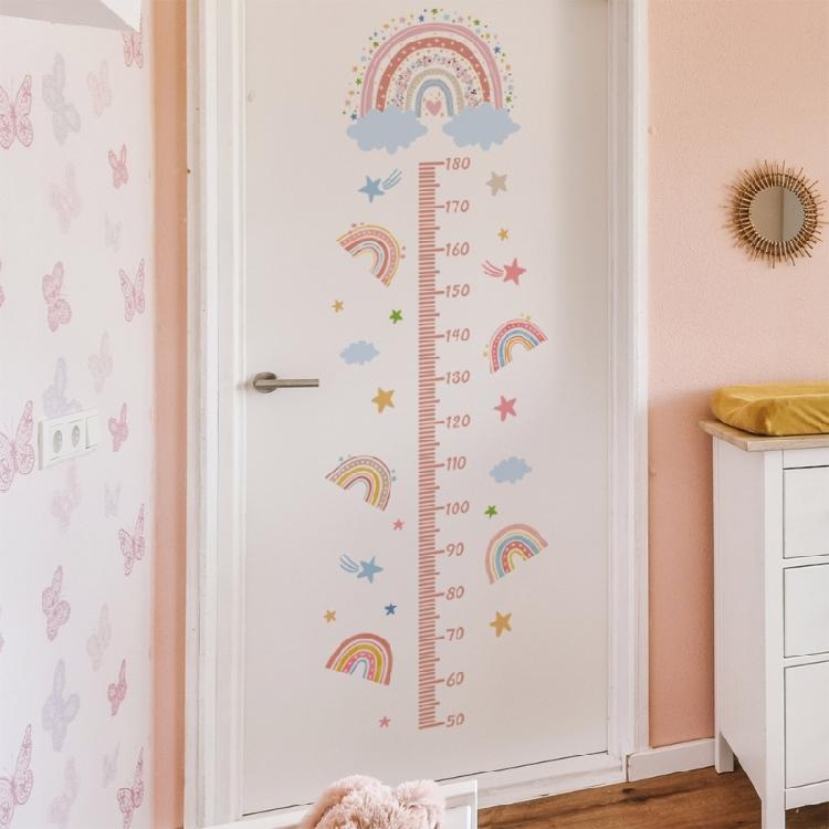 Funny Kids Wall Height Chart Rainbow Pattern Self Adhesive Wall Sticker Decal for Recording Growth Nursery Wall Decors