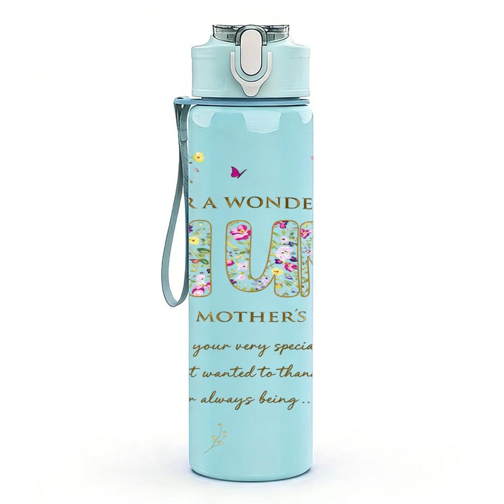 1PC MOM Pastel Floral Letter Art Print 750ml Color Plastic Sports Water Bottle Leakproof Flip Straw Lid Suitable for Sports Office Home Use