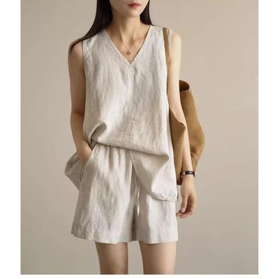 Women's Linen Blend V Neck Tank Top Casual Loose Fit Sleeveless Blouse