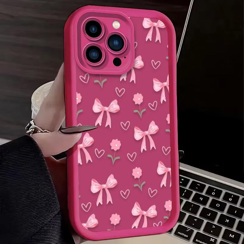 Cute Pink Bow Soft Phone Case For iPhone 17 Air 16 16E 15 14 13 12 11 Pro Max X XS XS Max XR16 Plus Silicone Cover