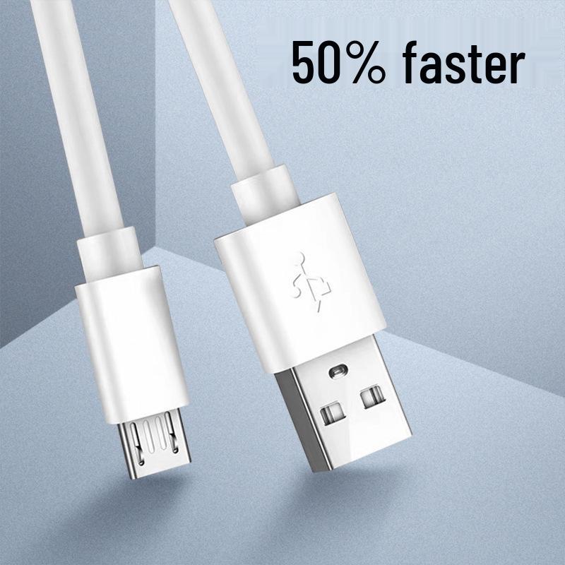 Android Micro USB Charging Cable V8, 2A, Trapezoidal, White, Available in 1m, 1.5m, and 2m Lengths.