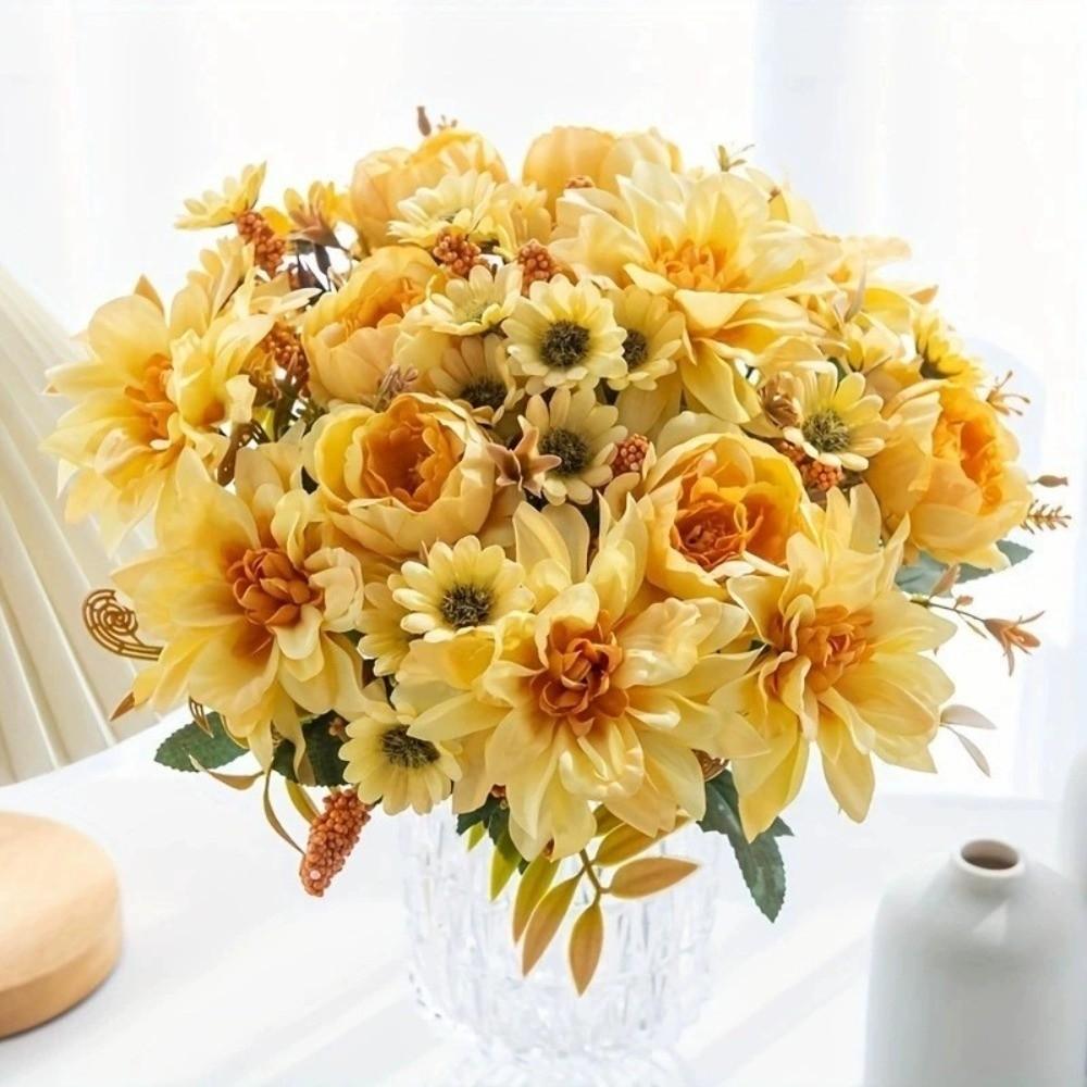 Bridal Bouquet Silk Dahlia Flower Arrangements Simulated Dahlia Artificial Flowers Bridal Bouquet