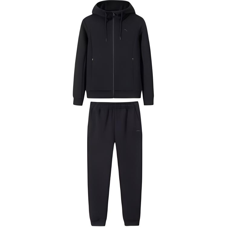 

Anta Sports Lifestyle Series Solid Color Comfortable Fitted Cardigan Straight Leg Simple Versatile Long Pants Fitness Set Women sets Black 962517201-3 L