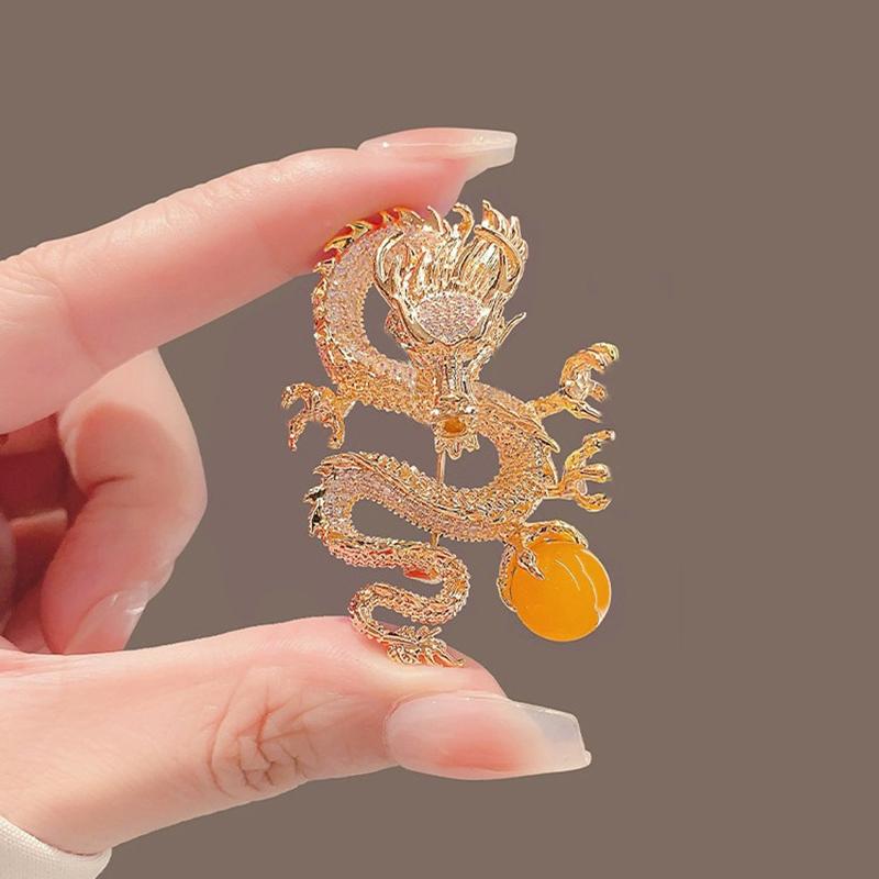 Fashion Diamond Chinese Dragon Brooches Pin For Women Men Clothing Coat Jewelry Party Accessories Zodiac Flying Dragon Jewelry