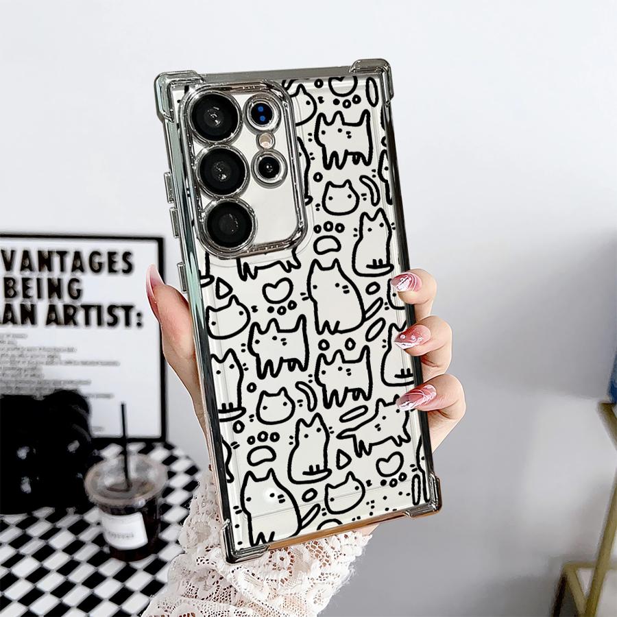 

Case for Samsung Galaxy S26 S21 Plus S25 Edge S22 Ultra S23 S20 FE S24 Phone Cover Cartoon Line Cat Galaxy S25 Ultra