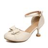 Fashion Spring Sweet Women Hght Heels Sandals Fashion Pink Beige Black Heels Wrap Toe Lolita Pumps For Girls Bow-tied Party Dress Shoes
