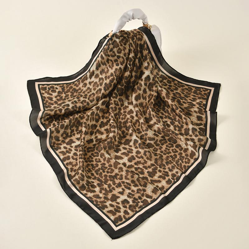 68*68cm Leopard Print Silk Scarf for Women Imitation Silk Light Luxury Versatile Headwear Bag Decoration Clothing Square Scarf