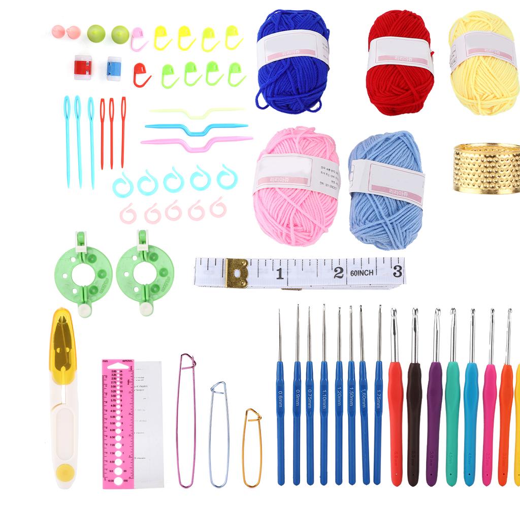Knitting Kit DIY Blue Chrysanthemum Plastic Crochet Hooks Kit with Woolen Yarn Storage Bag for