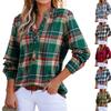 Women's V-neck Plaid Shirt Fashion Casual Shirt Button-up Top